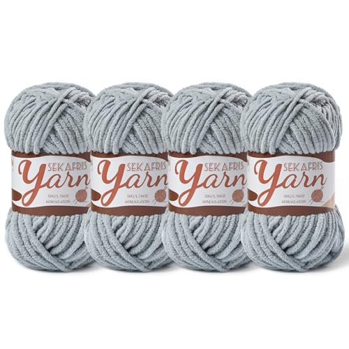 Image of 4 Pack Fluffy Velvet Yarn for Crocheting,Baby Blanket Yarn for Crocheting Soft,200g(262.4yds) Amigurumi Yarns,Plush Chenille Crochet Yarns,Puzzle Yarn for Crochet Weaving Craft(4 Grayish)