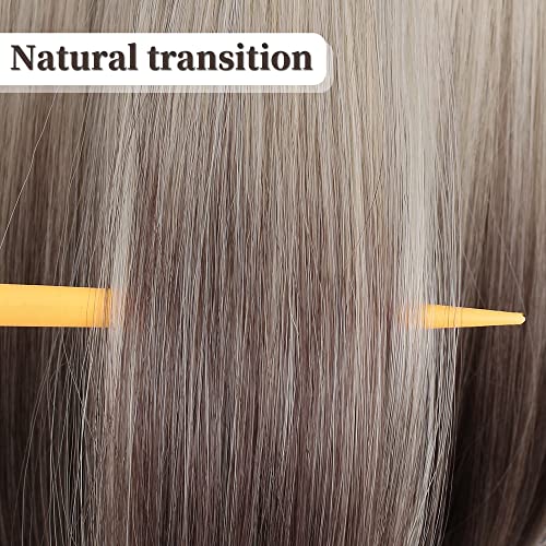 FAELBATY Short Straight Bob Wig, 14" with Air Bangs, Brown Blonde Ombre, Shoulder Length - Image 3