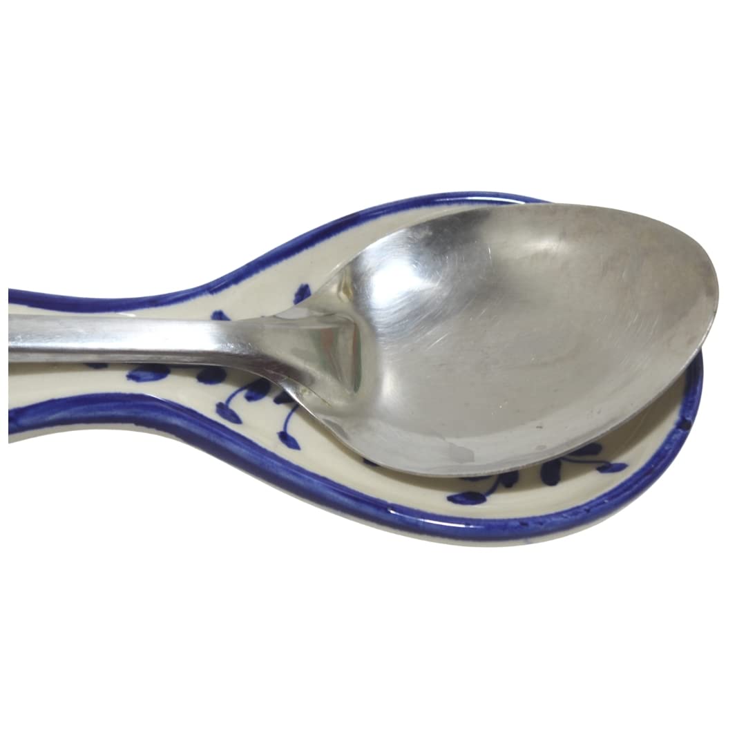 Mirakii Ceramic Spoon Rest Holder for Kitchen – Hand Painted Blue Floral Utensil Rest for Stove Top & Counter – Indian Pottery, Microwave & Dishwasher Safe - Image 5 thumbnail