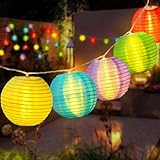 RJZZ Lantern String Lights Multicolor Lantern Lights 9.4Ft Nylon Lanterns with Lights Battery Operated 10 Count Summer String Lights Indoor Outdoor Hanging Lights for Bedroom, Nursery, Patio, Party