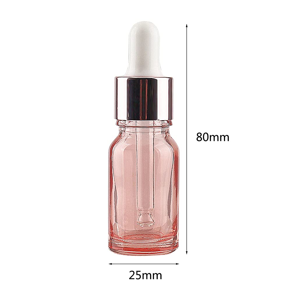 DLIBUY 4 Pieces Empty 10ml Transparent Pink Glass Dropper Bottles with Glass Pipettes for Essential Oil Aromatherapy Blends Perfume Aroma Cosmetic Vials Travel Containers