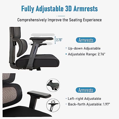 Sophia & William Ergonomic 3D Mesh Office Desk Chair High Back, 360° Swivel Rocking Executive Computer Chair With Height Adjustable Armrests, Lumbar Support And Headrest, Black, Load Capacity: 300 Lbs #TOP7