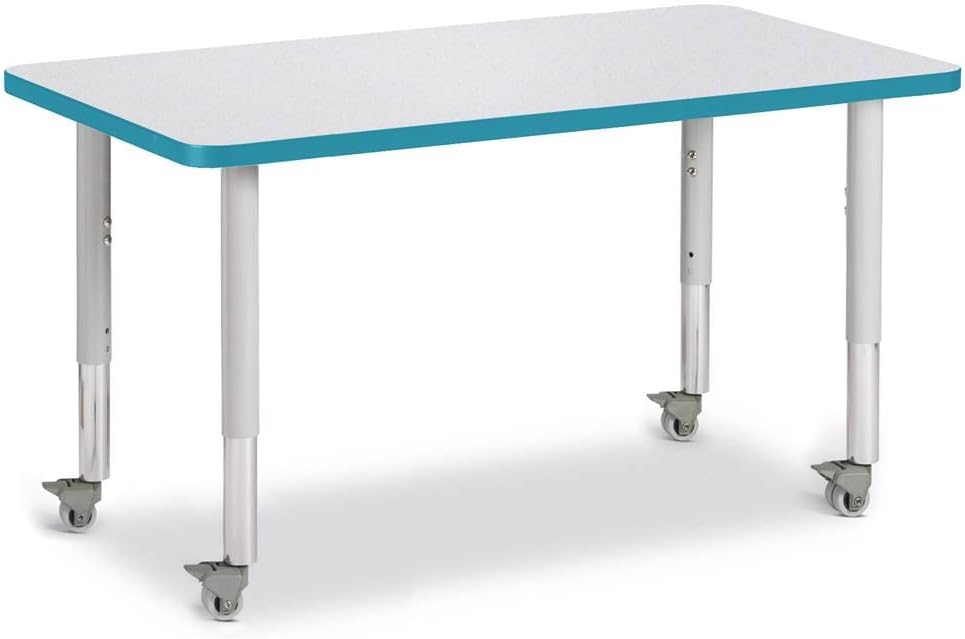 Jonti-Craft Berries 6478JCM005 Rectangle Activity Table, M-Height (20"-31" Adjustable Height, Mobile), 24" x 36", Gray/Teal/Gray
