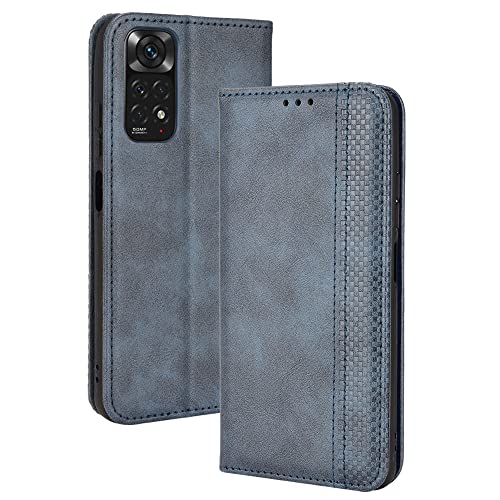 GOGME Leather Folio Funda para Xiaomi Redmi Note 11S | Note 11 4G, PU + TPU Flip Carcasa de Cuero Libro Protector con Magnético y Ranuras para Tarjetas y Plegable de Soporte, Azul Cover