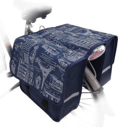 tierlando Novely® Fahrradtasche Jenny Satteltasche Gepäckträgertasche 2 x 14 Liter Form: TJ-C Classic | Design: 03 City Navy thumbnail