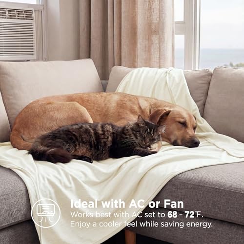 Image of Bedsure Off White Cooling Blanket for Hot Sleepers - Summer Cold Throw Blanket for Bed, Arc-Chill Lightweight Summer Bedding, Cool Thin Ice Cold Cooled Throws with Rayon Derived from Bamboo, 50x70