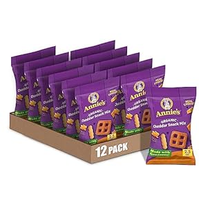 Annie’s Organic Cheddar Snack Mix With Assorted Crackers and Pretzels, 2.5 oz Bag (Pack of 12)