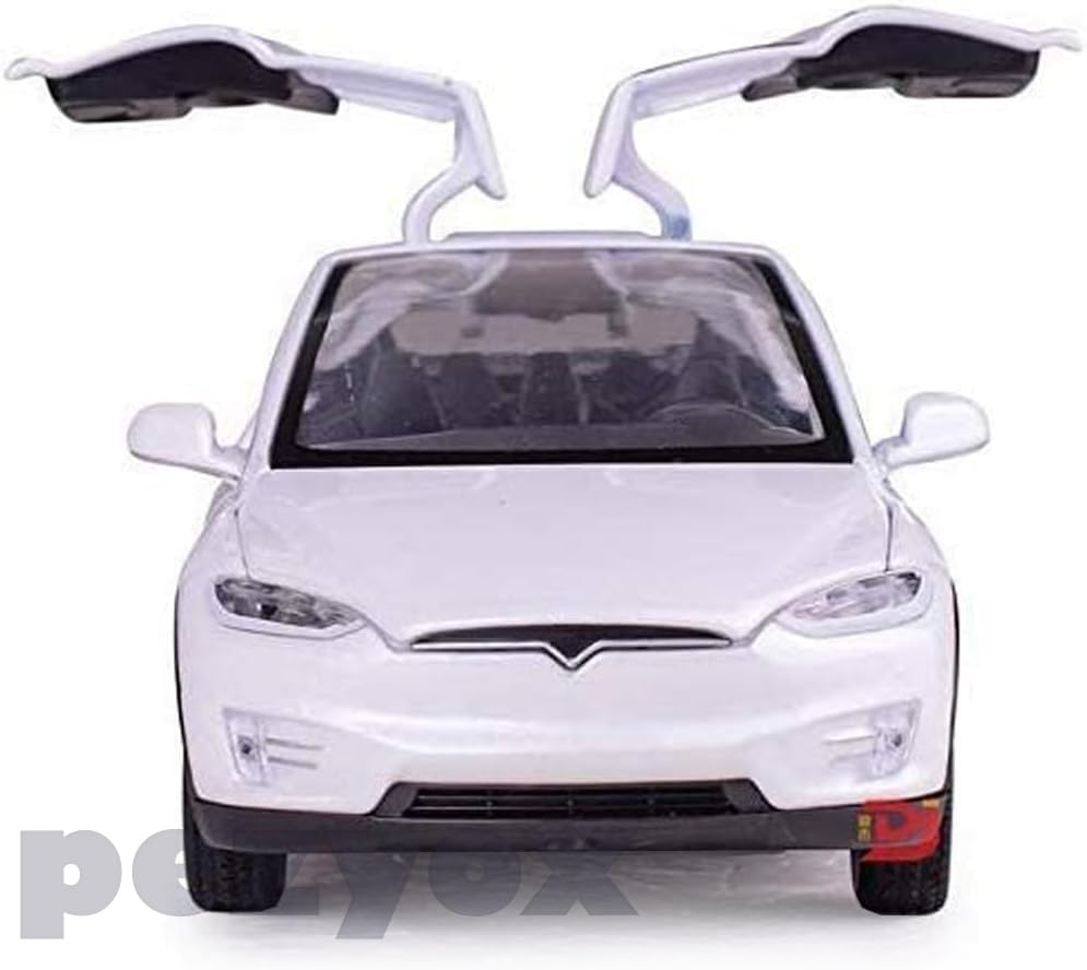 Image of 1:32 Scale Car Tesla Model X90 Alloy 1 /32 Diecast Model Car w /Sound & Light Pull Back Model Mini Vehicles Toys for Kids (White)