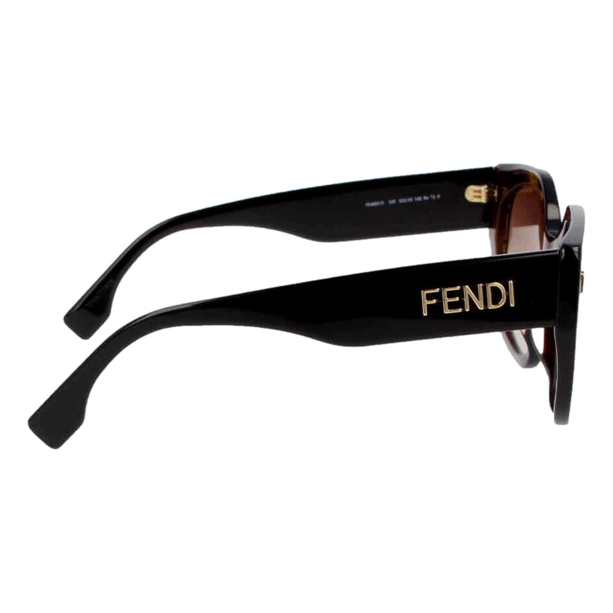 FENDI Bold FF Havana - Gafas de sol con montura geométrica de acetato marrón y negro, Marrón, Talla única