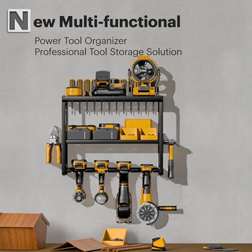 Power-Tool-Organizer-with-Charging-Station-4-Drill-Holder-Wall-Mount-Quick-Assembly-Garage-Storage-Rack-for-Handheld-Metal-Tool-Shelf-Utility-Rack-for-Cordless-Power-Tools-for-Men-Gifts