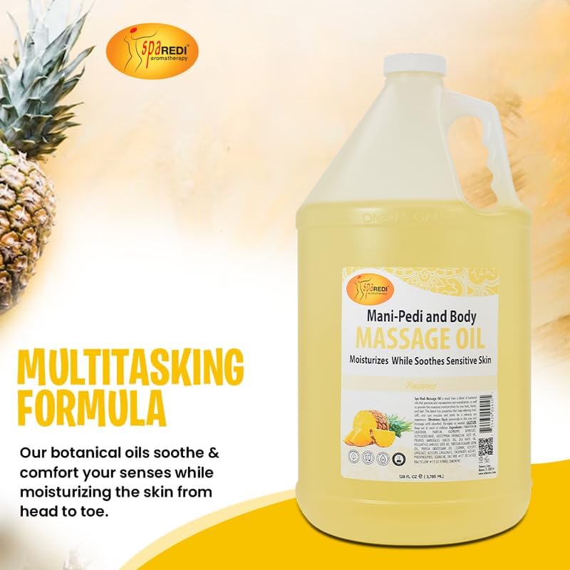 SPA REDI - Massage Oil, Pineapple, 128 Oz - Professional Pedicure, Manicure, Full Body Massage Therapy, Made with Almond Oil, Cotton Seed Oil, Sunflower Oil, Avocado Oil, Essential Oils, Vitamin E - Image 6