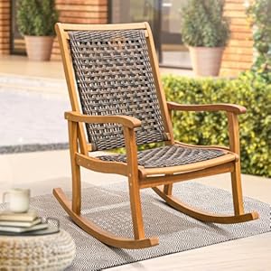 IDZO Lexicon Wood Wicker Rocking Chair, 400 lbs Capacity, Durable Eucalyptus Wood, Natural Finish, Comfortable Curvy Design, Ideal for Porch, Deck, Patio Furniture, and Outdoor Furniture Accent Chair IDZO Lexicon Wood Wicker Rocking Chair 400 lbs Capacity Durable Eucalyptus Wood Natural Finish Comfortable Curvy Design Ideal for Porch Deck Patio Furniture and Outdoor Furniture Accent Chair