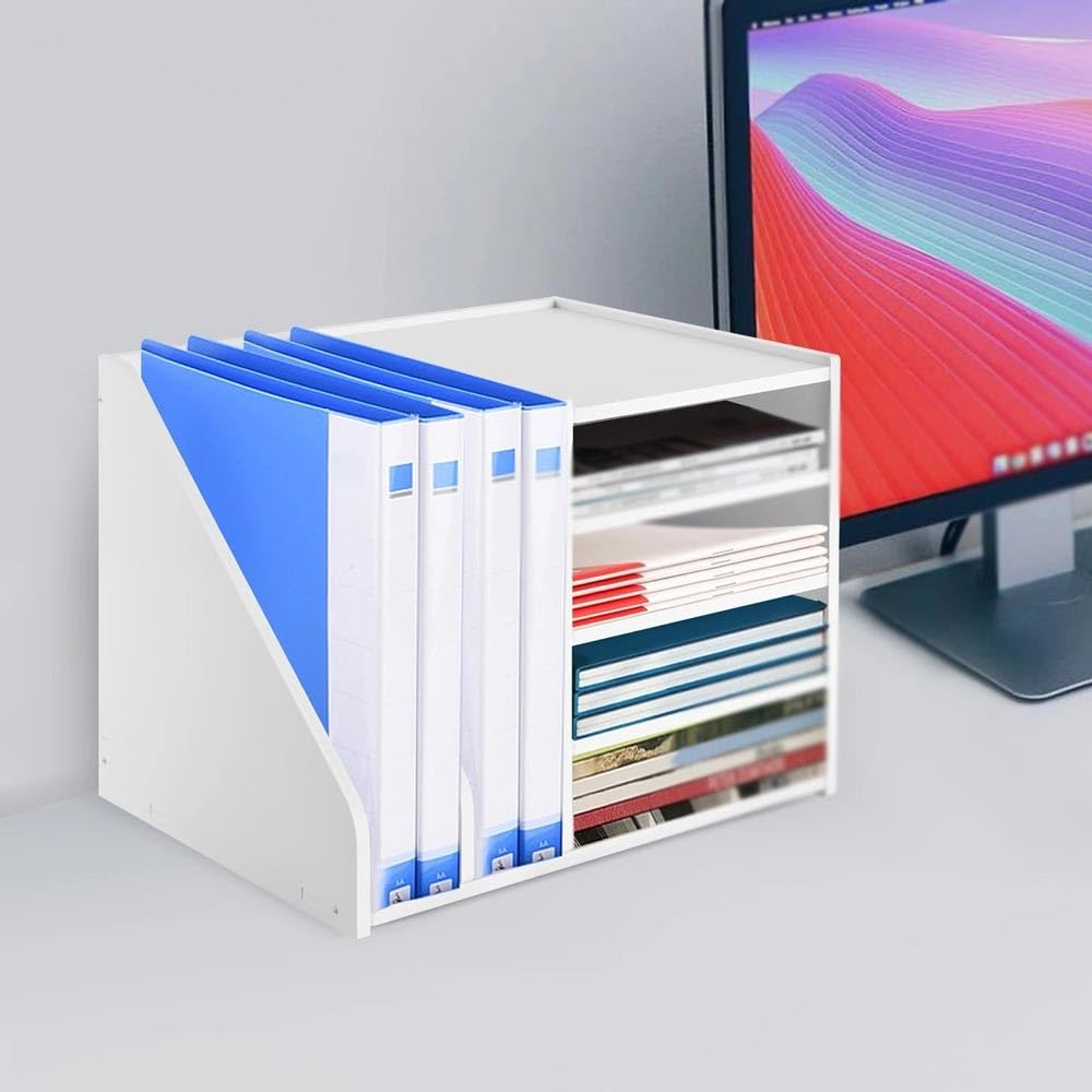 Titolare del file Organizzatore portadocumenti a 4+2 livelli, raccoglitore for documenti in PVC, contiene file, libri, buste(Bianco)