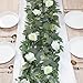 2 Pack 13Ft Artificial Spring Eucalyptus Flower Garland with White Roses, Fake Flower Greenery Floral Green Garland Vines for Wedding Arch Table Runner Backdrop Mantle Home Decorations (White)