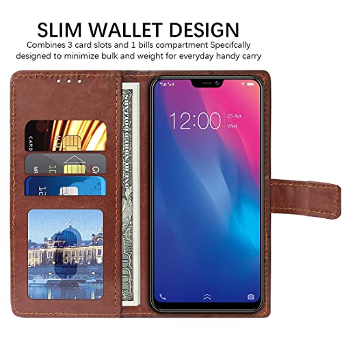 Image of Amazon Brand - Solimo Flip Leather Mobile Cover (Soft, Flexible & Kickstand Back case) Compatible for Vivo V9 / V9 Pro (Brown)