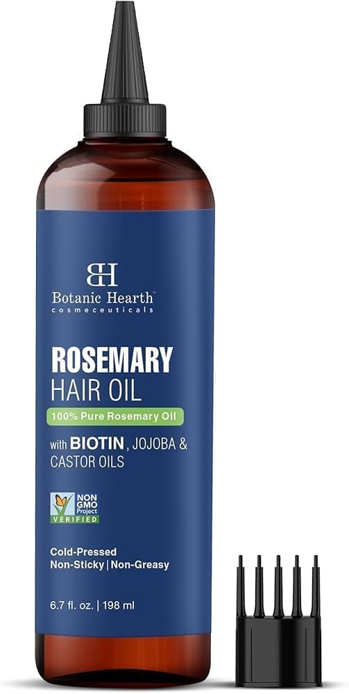Botanic Hearth 100% Pure Rosemary Oil For Hair Growth | 198 ML | Infused With Biotin, Jojoba & castor Oil | Hair strengthening Treatment | Nourishing & Volumizing | Non GMO Verified