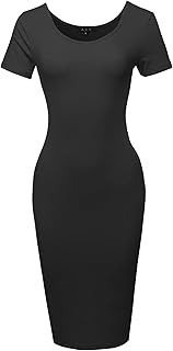 Women's Solid Fitted Classic Short Sleeve Premium Cotton Midi Dress - Buy now