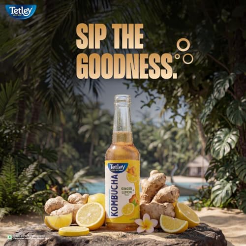Image of Tetley Kombucha Ginger Lemon, Fermented Tea, With Live Culture, Rich in Antioxidants, 265ml