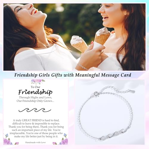 Image of Gifts for Women Christmas Birthday, Silver Wave Bracelets for Woman Mom Wife Grandma Daughter Granddaughter Friend Sister, The Waves of Life We've Through Together Mothers Day Graduation Gift
