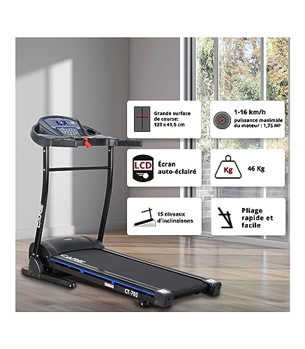 Care Fitness CT-705 - Cinta de correr reclinable y plegable, motorizada para caminar, Footing y Running - 18 programas de entrenamiento - Inclinación motorizada de 15 niveles - Conectividad Kinomap - Imagen 4