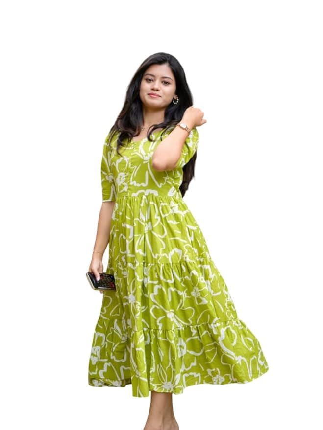 auriprx fashion Women's Pure Cotton Maxi Midi Dress Western Dress for Women Elegant Floral Printed Long Dresses | Soft & Breathable Fabric | Casual Trending Dress for Women-picture-22