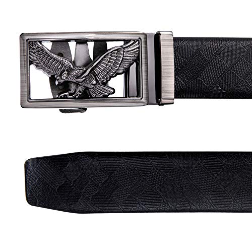 Image of Dubulle Designer Men's Belts, Ratchet Leather Sliding Buckle Dress Belt | 1 3 /8 inch(3.5cm) Genuine Leather Adjustable Strap, Automatic Ratcheting Buckles, Gift‑Boxed, Trim to Fit, for Business Casual