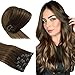 Sunny Dip Dye Double Weft Clip in Human Hair Extensions 14 Inches Remy Full Head Brown to Blonde Clip in Hair Extensions Human Hair 7pcs 120gram.