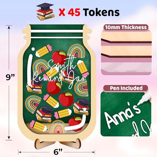Image of 9 inch DIY Name 45 Apple Pencil Magnetic Reward Jar Gifts for Classroom Teacher Kids Potty Training Chore Chart Toddler Good Behavior Management Tools Back to School RWJ-03-SCH-M
