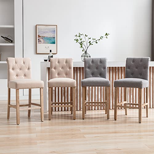 Gotminsi 26" Bar Stools Set Of 2 For Kitchen Island Upholstered Counter Height Bar Stools With Button Tufted Decoration Barstools Home Kitchen Island Wooden Bar Chairs Grey #TOP7