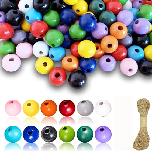 Image of DIY Crafts 260, Mix Beads Set, Include Printed Wooden & Plastic Beads Loose Random Unssorted Natural Wooden & Plastic Bead and Rainbow Color Wooden Beads for Jewelry Making DIY Contain P(260)