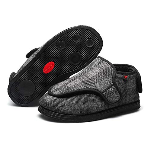 SHANGN Chausson Diabétique en Mousse À Mémoire avec Fermetures Ajustables Chaussures Chaudes Très Larges Arthrite Œdème Chaussures De Maison pour Diabétiques Enflées,Grid-EU36/230mm Cover