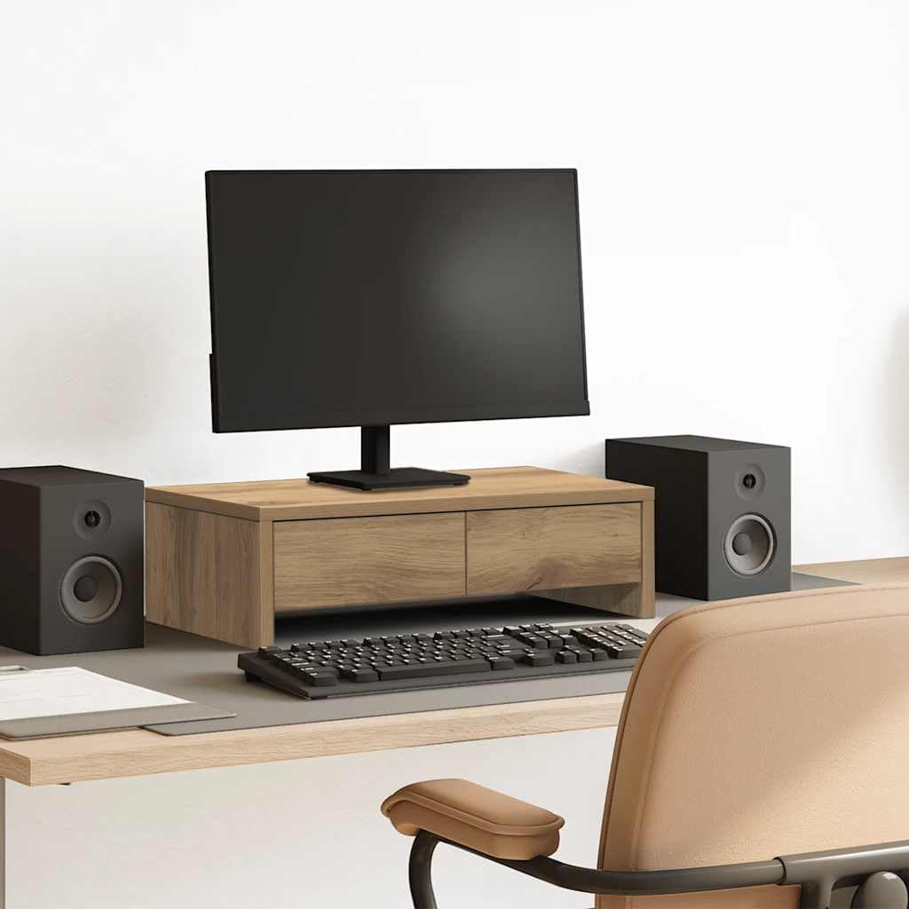 Soporte para monitor con cajones, madera de aliso, 50 x 27 x 15