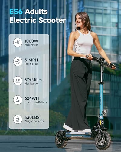 Image of ECOROAD Electric Scooter Adults ES6, 1000W Motor & 31MPH Portable E-Scooter, Up to 37+ Miles Range, 10 inch Off-Road PneumaticTires, Dual Suspension & Brakes System, RGB Lights & APP Control with Bag