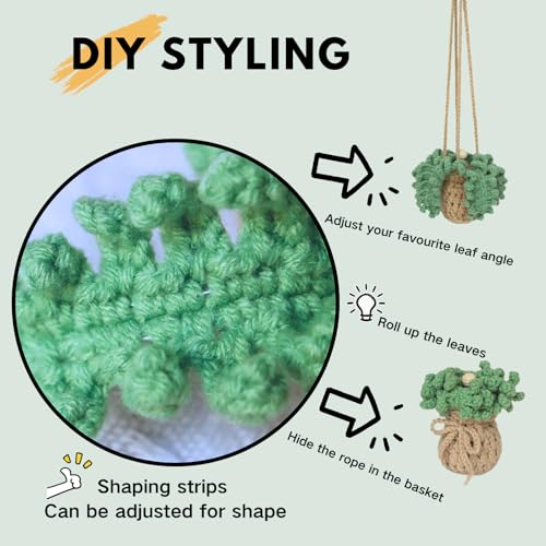 Image of ROFIGL Handmade Crochet Hanging Car Air Freshener - Botanical Fern Leaf Design with 12ml Refillable Glass Essential Oil Bottle, Long-Lasting Car Diffuser & Nature-Inspired Decor