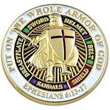 Knights Templar Put on the Whole Armor of God Round Masonic Lapel Pin - [White & Gold][1 Diameter]