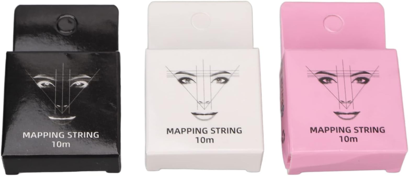 Brow Mapping String, 3pcs 32.8ft Black White Pink Eyebrow Mapping String 5ml Pre Inked Microblading String Easy to Clean Microblading Supplies for Eyebrow Designers and Beginners