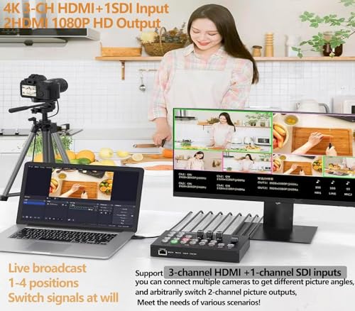 Image of MICROWARE 3G SDI HDMI Video Switcher Multi Camera Live Production Station Support Video Capture Record Live Streaming Audio Mix OSD PIP