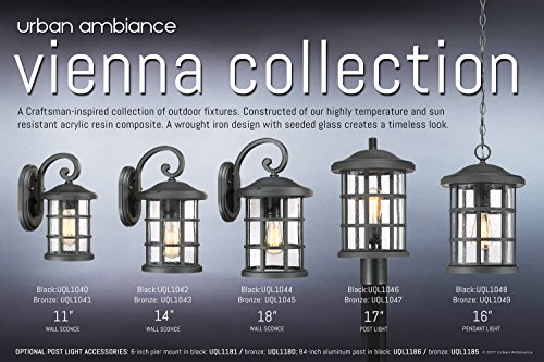 Image of Luxury Craftsman Outdoor Wall Light, Medium Size: 17.75 inch H x 10 inch W, with Tudor Style Elements, Wrought Iron Design, Natural Black Finish and Seeded Glass, UQL1044