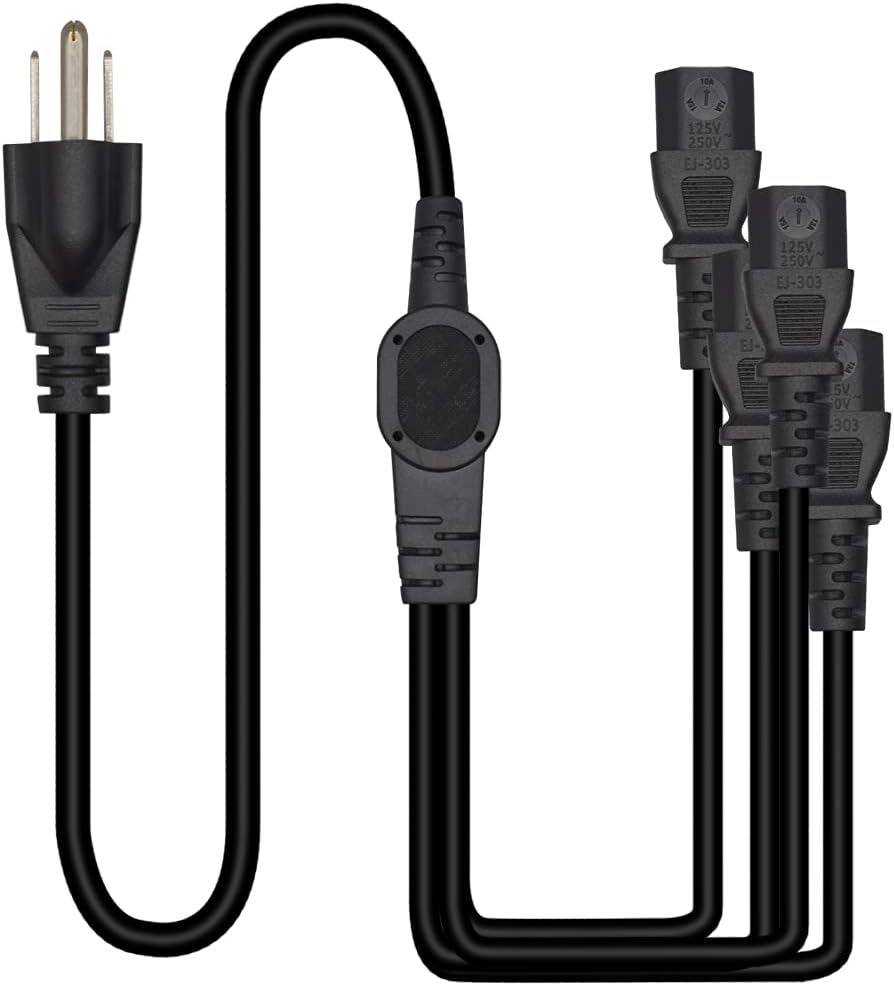 Computer Monitor Power Cord Splitter, NEMA 5-15P to 4X C13 Y-Cable, Power Cord Y Splitter Cable - Power 4 Monitors at Once, US Standard 3 Prong Plug to Four C13 Y Split(6ft/2m, 5-15P to 4XC13)