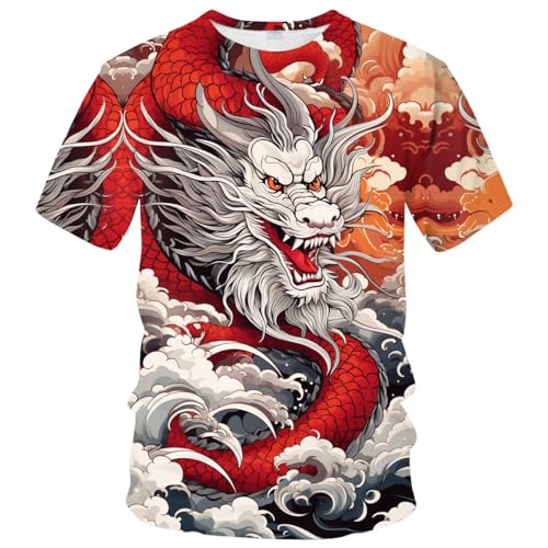 Snbidmk Men's Dragon Shirt 3D Fantasy Animal Themed T-Shirt Vintage Funny Short Sleeve Tees Tops,Multicolor,L