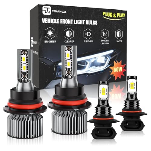 TSIANHUZY Fit For 1997 1998 1999 2000 2001 2002 2003 Ford F150 F250 F350,High Low Beam Fog Light Bulbs Combo Kit,6000K White Enhanced Visibility,Direct Installation with Fan,IP68 Pack of 4