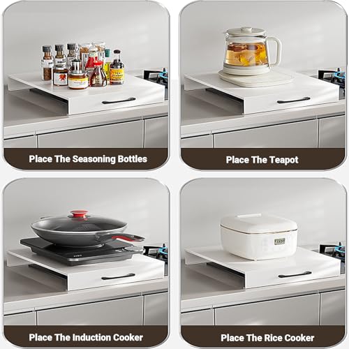 Noodle Board Stove Cover with Handles, Gas Stove Cover Board Carbon Steel Stove Top Covers for Gas and Electric Stove Range Expanding Kitchen Space (White, 15.7Lx19.7Wx2.7H)