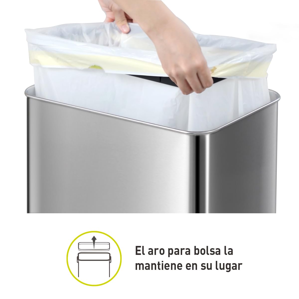 EKO Mirage-T | Cubo de Basura Cocina 50L con Sensor de Movimiento | Papelera Rectangular sin Contacto en Acero Inoxidable Cepillado