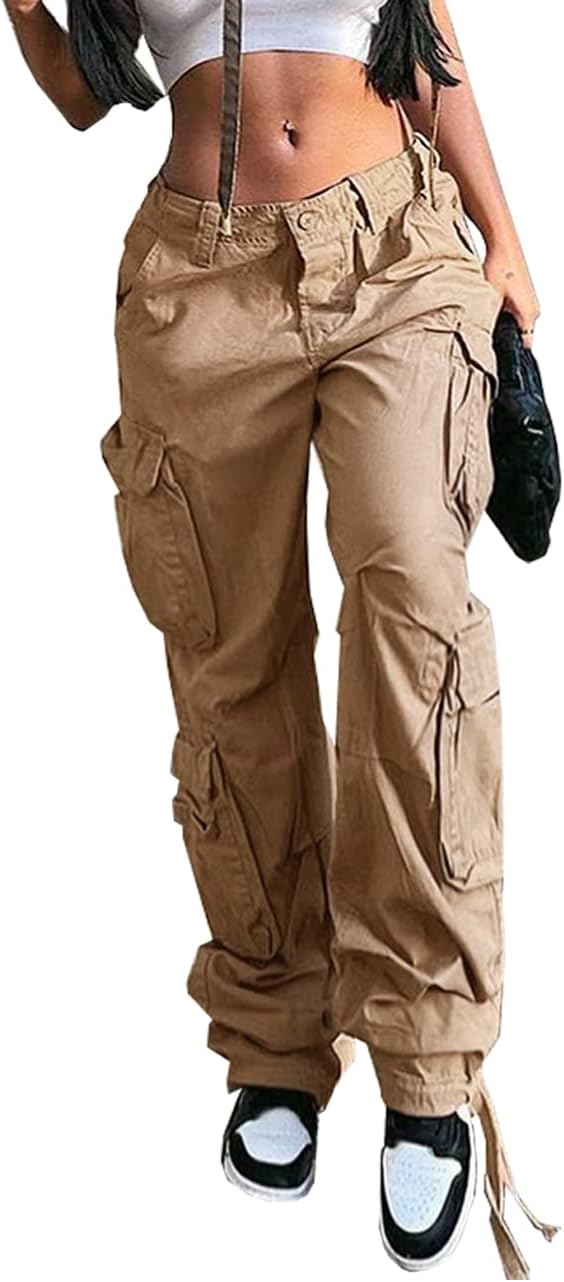 Pantalones cargo holgados y2k de talle alto y pierna recta para mujer ropa  de calle casual para novio con bolsillos