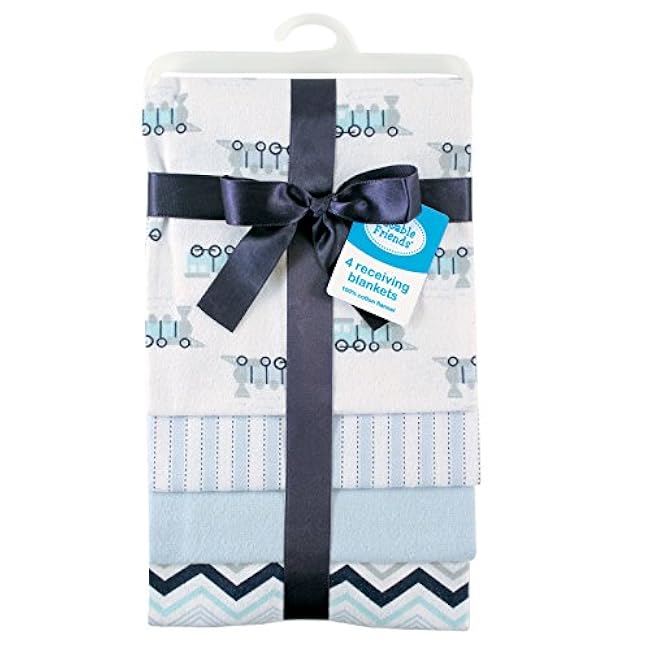 Luvable Friends Unisex Baby Cotton Flannel Receiving Blankets, Basic Elephant 4-Pack, One Size