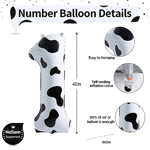 Image of Isndare Cow Print Number 1 Balloon, 40 Inch, Self Sealing, Aluminum, Unisex, Birthday Decoration Supplies