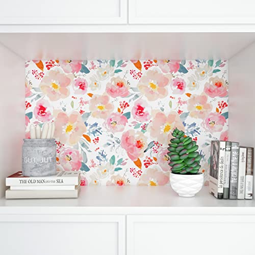 Veelike Pink Floral Wallpaper Peel And Stick Wallpaper Watercolor Floral 17.7"×118.1" Vintage Removable Decorative Self Adhesive Floral Wall Mural Vinyl For Bedroom Nursery Wall Cabinets Shelf Liners #TOP3