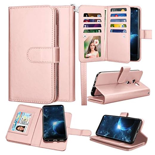 LG V35 ThinQ Wallet Case, LG V30 Wallet Case, LG V30 Plus/LG V30S ThinQ/LG V35 Case Wallet, Takfox PU Leather Folio Flip 9 Card Slots Holder with Lanyard Detachable Magnetic Wallet Case-Rose Gold