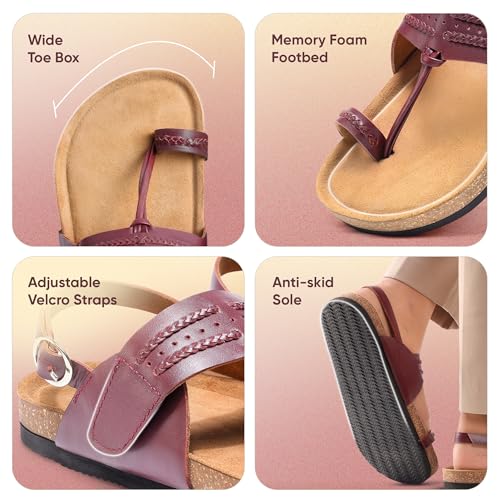 Image of Frido Puneri Chappal for Women | Ergonomic Traditional Indian Leather Chappal with Memory Foam, Wide Toe Box & Zero Drop Design | Adjustable Ethnic Footwear