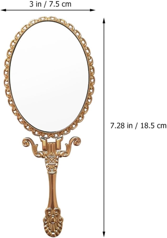 Retro Handheld Makeup Mirror for Girls, Portable High-Definition image 2